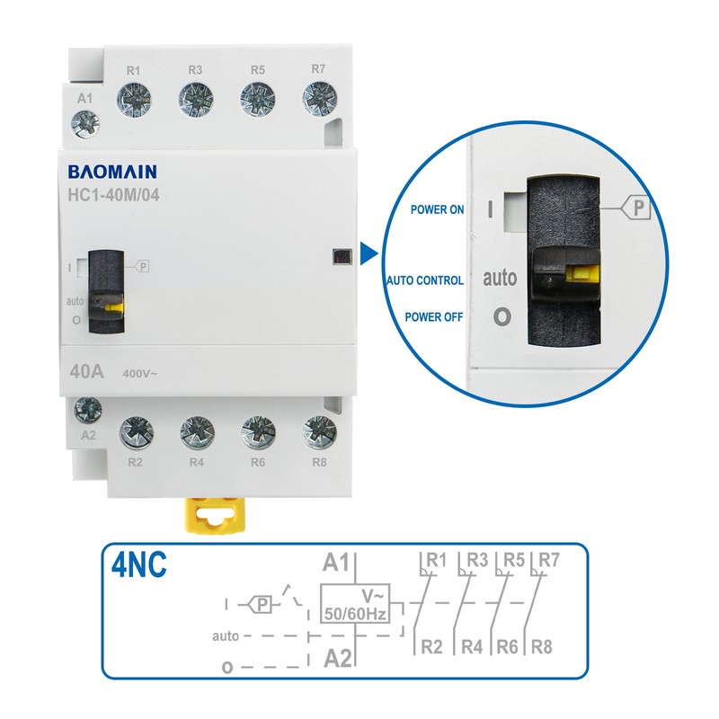 Baomain Manual Household AC Contactor 110VAC 40A 4 Pole 4NC