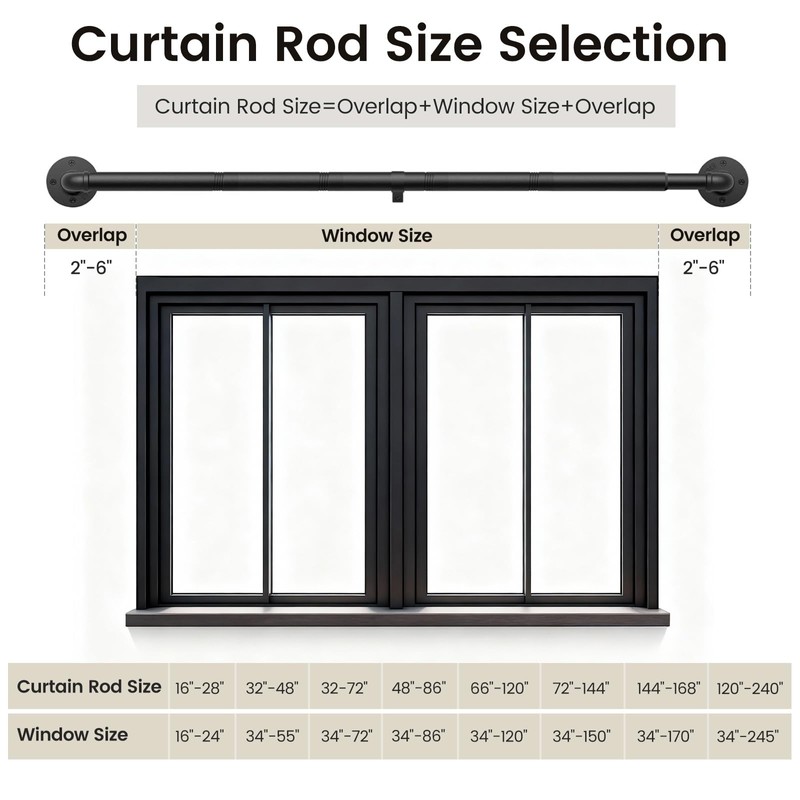 1 Inch Curtain Rods for Windows 120 to 240, Outdoor