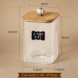 2 Pack 3.7 Qt Large（120oz）Glass Food Storage Containers with Lids,Square Glass Jars with a handle for Flour, Cereal,Rice,Pasta,Oats,Sugar and Coffee Beans. (with 2 Measuring Spoons and Black Lable)