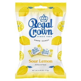 Regal Crown Sour Lemon, 6.25 Ounce Bag (Pack of 1), Individually Wrapped Hard Sour Candy, The Hampton Candy Company