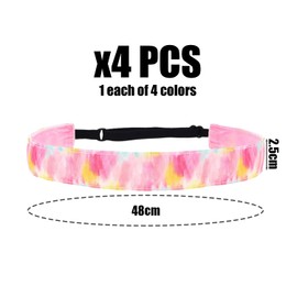 Pack of 4 Hair Bobbles for Girls, Tie Dye Hair Bobbles, Elastic Hair Bobbles for Children, Sweatbands for Running, Non-Slip Sports Headbands, Colourful Fashion Headbands