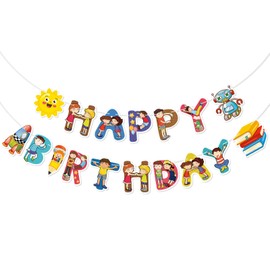 School Birthday Banner, Kid Birthday Party Decor in School, Boys and Girls Birthday Banner for Classroom, kindergarten Birthday Party Decorations (Pre-assembled)
