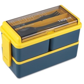 Lonchera Bento 2 Niveles 1400ML, CEWOOS Caja de Bento con 3 Compartimentos y Cubiertos, Bento Box Libre de BPA, Lunch Box Aptos para Microondas y Lavavajillas (Azul oscuro)