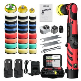Blycorul Cordless Mini Polisher,1/1.5/2Inch,DA&RO with 11 Variable Speed 2500-6000 RPM,2 * 2.3Ah Rechargeable Batteries,Red Car Detailing Micro Polisher