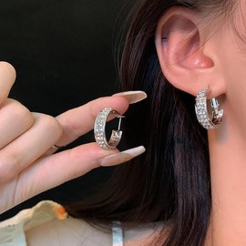 Lymphatic Earrings for Women, Acupressure Acupuncture Slimming Ear Allure Earrings Sparkly Rhinestone Hoop Clip on Drainage Earrings for Teen Girls Jewelry Gifts (1)