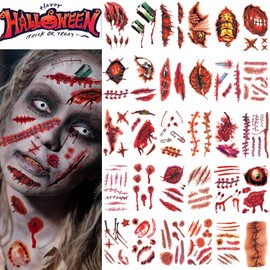 30 Hojas De Tatuajes Temporales De Cicatrices Falsas, Pegatinas De Tatuajes De Halloween, Calcomanías Faciales De Puntadas De Heridas De Terror, Maquillaje Corp Maquillaje De Cicatriz De Hallowe