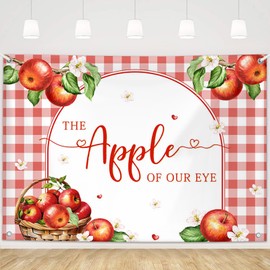 MEHOFOND 7x5ft Fall Apple Baby Shower Photography Backdrop Apple of Our Eye Decorations Coquette Gingham Baby Shower Party Photo Studio Booth Background Banner