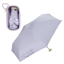 (2024) Wpc. Parasol Rizzy Parasol Amethyst/Lavender "100% Light Shading Rate, 100% UV Reduction, UPF50+, Rain or Rain" Folding Umbrella, Ribbon, 18.5 inches (47 cm), Women's Clear Pouch, Stylish,