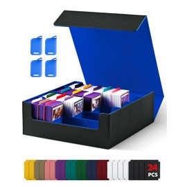 UAONO Card Storage Box for Trading Cards, 2400+ MTG Commander Deck Box With 24pcs Colorful Divider, Card Case Fits for Magic TCG PTCG Game Cards(Black&Blue)
