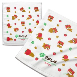 Traveling Mameshiba Hand Towels, Set of 2, Soft Towels, Gentle on the Skin, 100% Cotton, Made in Japan, Cute Character, Shiba Inu, Mameshiba (Strawberry Version)