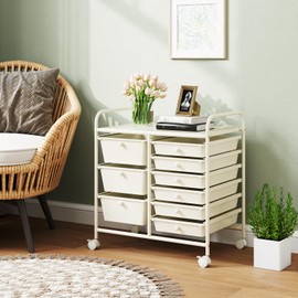 SILKYDRY 9 Drawer Rolling Storage Cart, Craft Art Drawer Organizer for Supplies Tool Paper, Mobile Utility Cart on Wheels for Classroom Teacher Office Home School (White)