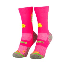 Lucky Socks - Neon Running Socks for Men & Women, Breathable, Non-Slip, with Motivational Saying: Always believe in your luck, Neon pink, 43 - 46