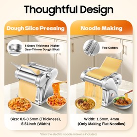 Dough Sheeter, 110V 135W Electric Dough Roller Sheeter Commercial Noodle Pasta Maker Machine, 8 Gears Adjustable Thickness Electric Dough Roller Sheeter Noodle Pasta Maker Machine