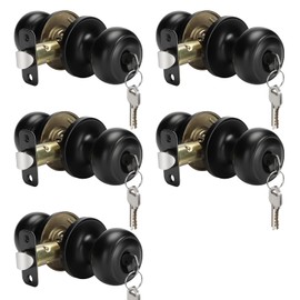 Haidms 5 Pack Matte Black Door Knobs with Lock and Key, Keyed Alike Keyed Entry Door Knobs Exterior, Black Doorknobs for Bedroom