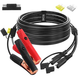 SCCKE 10FT 14AWG Battery Alligator Crocodile Clip to 2 SAE Connector Extension Cable, 12V SAE Quick Release Adapter, Black, Water Resistant, 20Amp Fuse, 240 Watts, Compatible with Battery Chargers