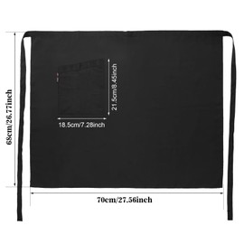 heavenlife Apron waist with large pocket, front tie apron, adjustable cooking apron, unisex, half aprons long for restaurants, cafes, barbecues, 68 x 70 cm, White