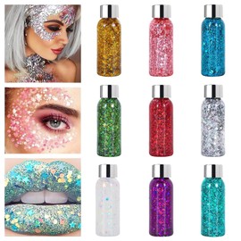 9 PCS Brillos para el Cuerpo, Gel de Purpurina para Cuerpo y Rostro, para Maquillaje en Gel con Purpurina para Labios, Cabello, Ojos, Maquillaje de Festival y Decoración Corporal