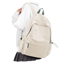 VECAVE School Backpack for Women Men, Lightweight Travel Casual Daypack Laptop Rucksack, Waterproof College High Secondary School Bags Bookbag for Boys Girls Teens BeigeGreen