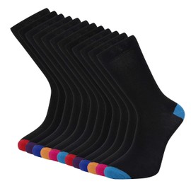 Cob Stallion- Black Socks in Argyle, Heel and Toe Styles, Socks Multipack 6-11 UK, Pack of 6 and 12 Pairs (Heel and Toe, 12)