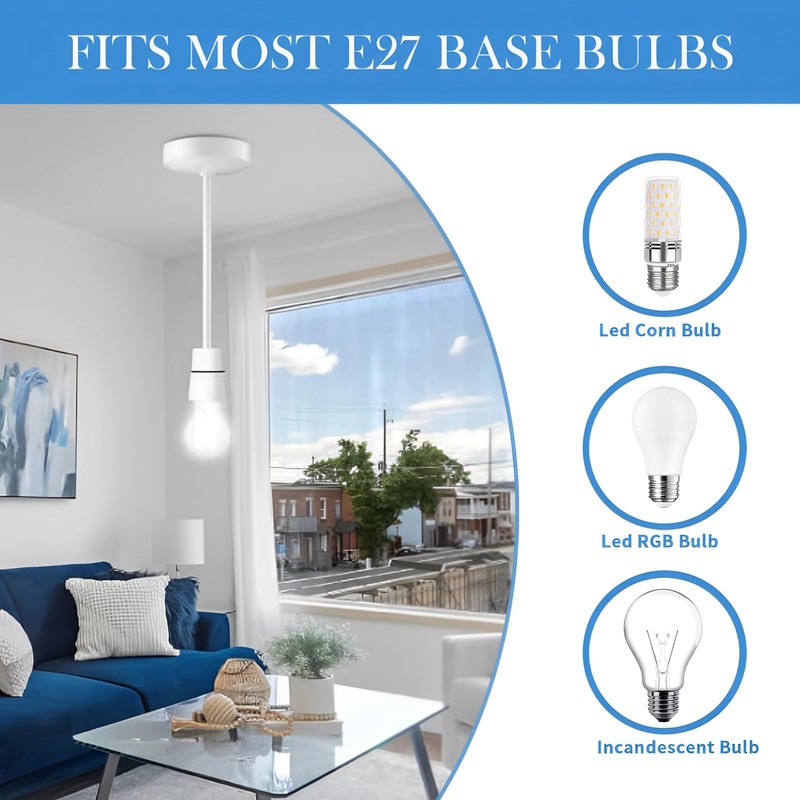 WORUIB Pendant Light Fitting, E27 Ceiling Rose Light Fitting, 90