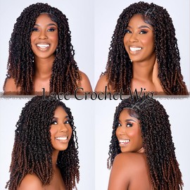 CECINILL full lace faux locs wig is made of handmade synthetic Full Lace Curly Goddess Faux Locs Crochet Curly Ends Braid Twist Wig with Baby Hair (1B-30#, 20inch)