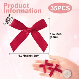 Pndeyo 35pcs Mini Gift Wrap Bows, Tiny Cute Satin Ribbon Bow, Soft Craft Bowknot Sewing Accessories for Christmas Wedding Birthday Party Flowers Bakery Treat Gift Box Decoration- Maroon