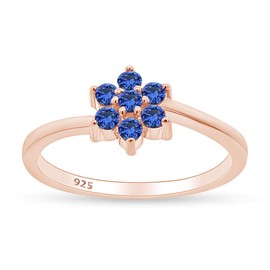 AFFY Round Shape Simulated Blue Sapphire Flower Band Ring in 14K Rose Gold Over Sterling Silver Ring Size-6