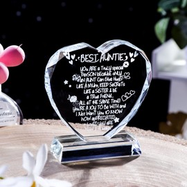 Glass Heart Plaque for Best Auntie Birthday Gifts for Auntie from Nephew Mother's Day Gifts for Auntie Love Keepsake Home Ornaments