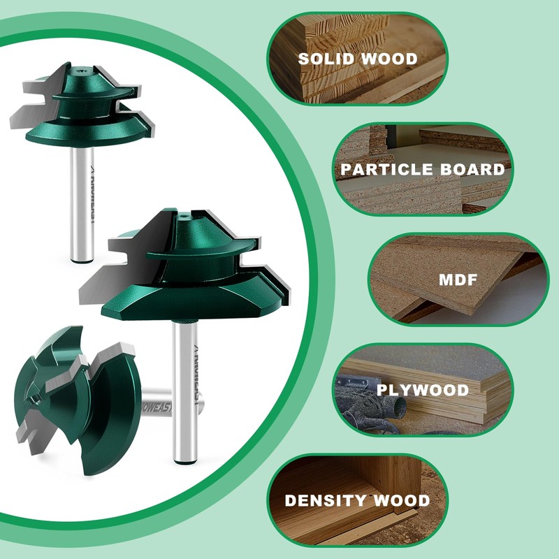 Knoweasy 45 Degree Lock Miter Router Bit Set with 1/4