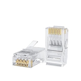 CableCreation Conectores Cat6 RJ45, paquete de 100 extremos Cat6 RJ45, conectores de engarzado de cable Ethernet, enchufe de red UTP para cable sólido y cable estándar, transparente