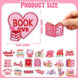 VioraWhite 48 Pcs Bookish Iron on Patches Pink Book Lover Bookworm Back to School Sew on Embroidery Applique Sewing Cookie Patches Book Club Reading Gifts for Clothing Jeans Hats DIY Craft Accessory