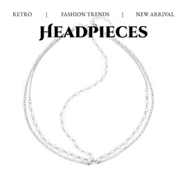 Fdesigner Cadena de cabeza de perlas bohemias de plata vintage con cristales de imitación para bodas, fiestas, festivales, accesorios para el cabello para mujeres y niñas