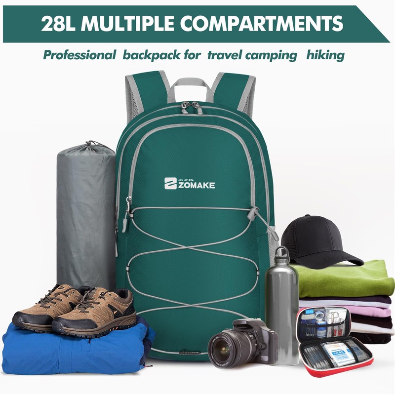 ZOMAKE Lightweight Packable Backpack 28L - Foldable Backpack Leger Sac