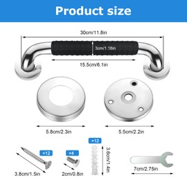 Grab Bars for Seniors, Shower and Steps, Black, 30 cm Lattices, Pack of 2