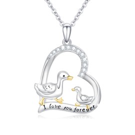 OHAYOO Duck Pendant Necklace for Girl 925 Sterling Silver Cute Duck Jewelry Duck Mother Daughter Necklace Duck Gifts for Mothers Day, Mom, Duck Lovers