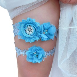 Kathsofy - Liga de boda para novia, encaje y pierna con flores florales, Azul, Talla única