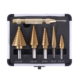 Witwocky Step Drill Bits, 6PCS (50 Sizes) HSS Step Unibit Drill Bit Set with Automatic Center Punch, Double Cut Blades High-Speed Steel with Aluminum Case, Multi-Hole Stepped Up Bits for DIY Lovers