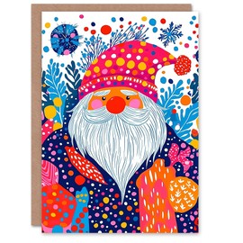 Wee Blue Coo Greeting Card Modern Folk Art Garden Gnome Vibrant Colourful Blank For Him Or Her Art Xmas Christmas Card