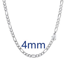 PROSTEEL Smooth Figaro Chain Necklace Stainless Steel Chains Length 14-30 Inches Width 4mm-13mm Hip Hop Jewelry Unisex For Men Women Gift Box - Style: 4mm-Steel, Length: 22"-55 cm