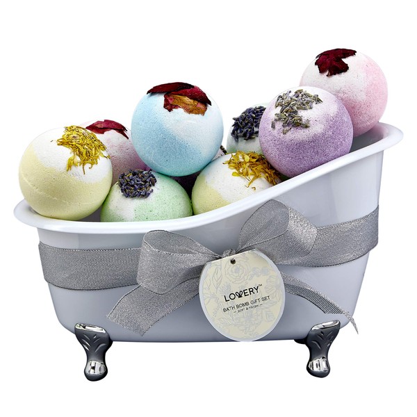 Bath Bombs Gift Set for Women and Men, 10 Oversized Two Tone Bath Fizzies with Shea & Coco Butter Dry Flower Petals, Rich Spa Bath Set in Cute Tub, Multiple Fragrances, Birthday Gifts