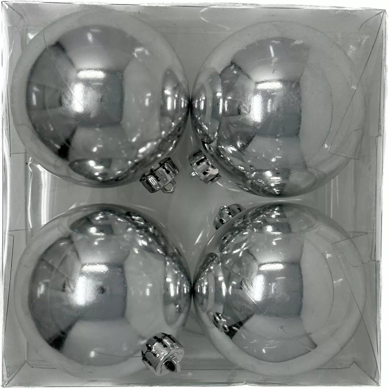 Escanver Kit 4x Esferas Navideñas Plateadas Adorno Arbol Navidad 7cm