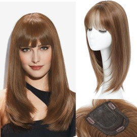 Hair Toppers for Women with Thinning Hair, 360° 3D Toppers Hair Pieces for Women French Clip in Bangs 18 Inch Curly Wavy (H6/22, Wispy)