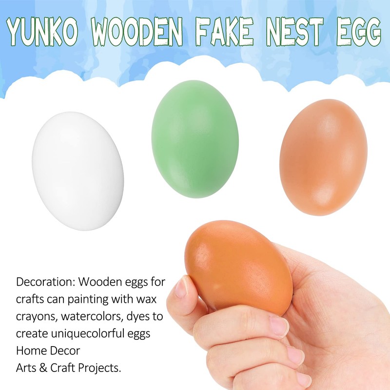 YunKo 6Pcs Wooden Fake Nest Eggs Easter Eggs for Craft