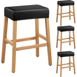 PU Leather Bar Stool Covers Rectangular, 100% Waterproof Stool Covers Rectangle Super Stretch 20% Thicker Leather Saddle Stools Cover Rectangular Counter Bar Stools with Elastic Band (4 PCS, Black)