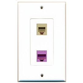RiteAV 1 Port Phone Beige 1 Port Cat6 Ethernet Purple Wall Plate Oversized Jumbo MIDI