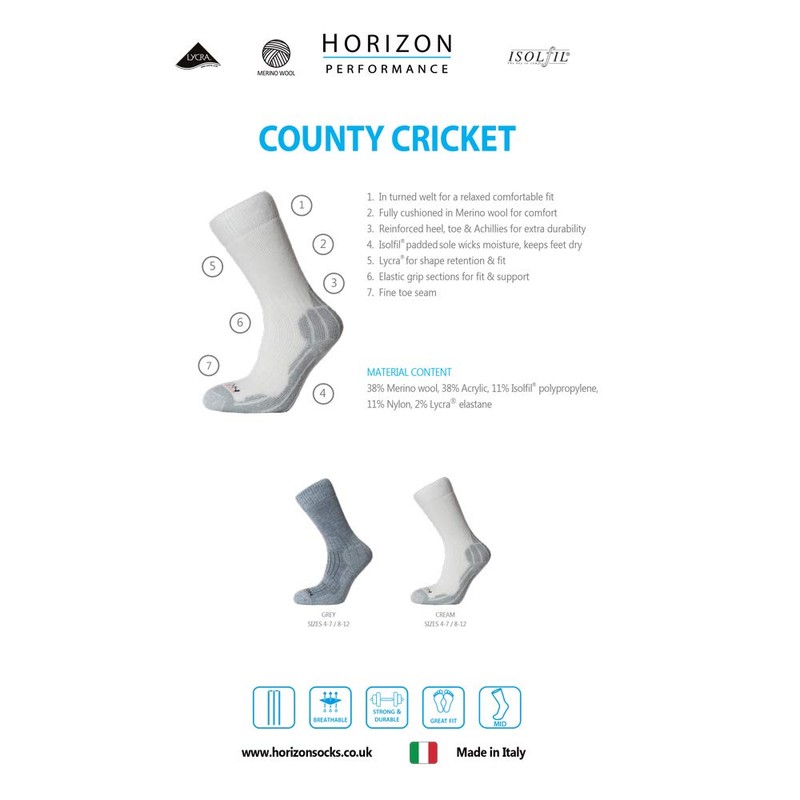 Horizon Performance County Cricket Sock (Cream, 8-12)