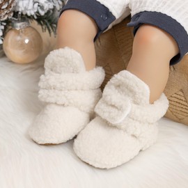 Meckior Infant Baby Girls Boys Fleece Booties Winter Non-Skid Soft Sole Warm Cozy Shoes with Grippers Newborn Toddler First Walkers Slipper