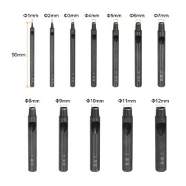 sourcing map 13Pcs Leather Hollow Hole Punch Set 1.0-12mm Straight Round Belt Puncher for Leather Watch Band Leather Craft Clothing Handbag Fabric Curtain with 3" Nylon Pad