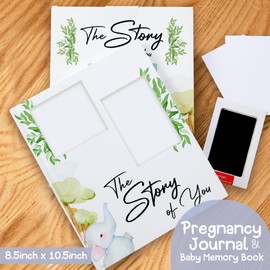 Pregnancy Journal with Clean-Touch Ink Pad for Newborn Baby Handprints or Footprints, Baby Memory Book has a Simple and Fancy Design, Perfect to Gift the Baby Books from Birth, Baby Book Keepsake