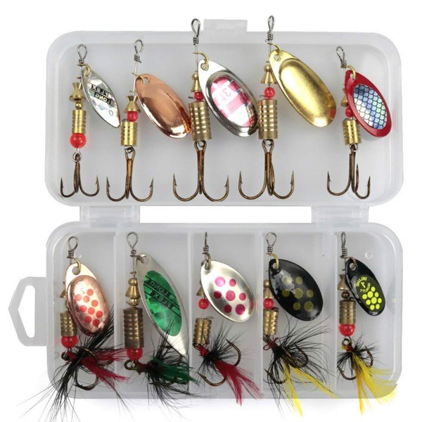 NC 10Pcs Spinner Bait Set Multi Colored Fishing Spinners Lures